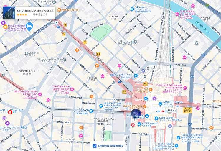 도미인 하카타 기온 지도