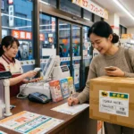 세븐일레븐, 로손, 패밀리마트 로고와 캐리어 배송 서비스 가격이 포함된 일본 편의점 택배 이용 방법 종합 가이드 메인 썸네일 이미지