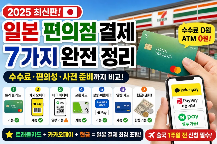 일본 편의점 계산대에서 트래블로그 또는 트래블월렛 카드를 비접촉 NFC 단말기에 터치하여 결제하는 사진