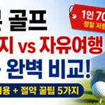 일본 골프 투어 패키지의 숨겨진 추가 비용(항공, 싱글룸, 할증)과 자유여행 직접 예약 시의 비용 절약 팁을 한눈에 비교한 종합 인포그래픽 가이드 이미지