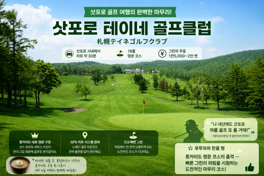 대형 그린과 정돈된 페어웨이, 세련된 클럽하우스가 돋보이는 홋카이도 명문 구장 삿포로 테이네 골프클럽 전경